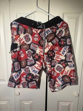 Vans Red, Black & White Logo Patchwork Swim Shorts